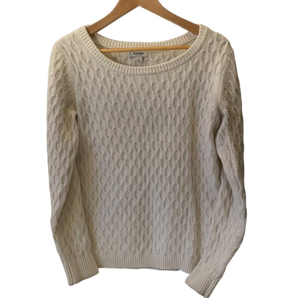 Old Navy cableknit white sweater boat neck oversize cotton blend women L